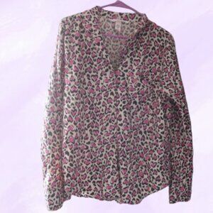 Victoria's Secret all over hearts pj pajamas top in pink, beige and black size s